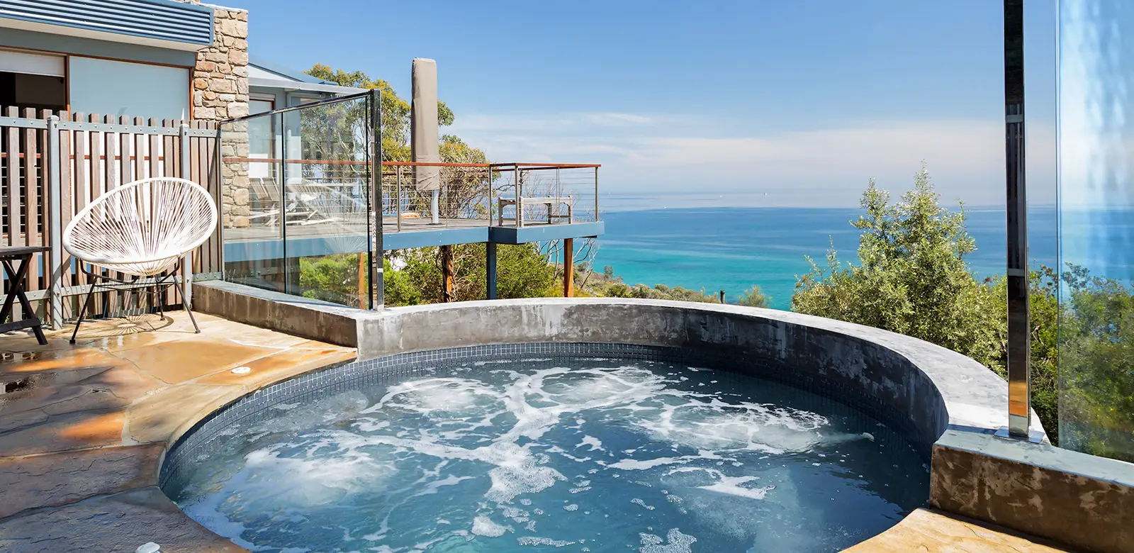 A builder working on a plunge pool installation